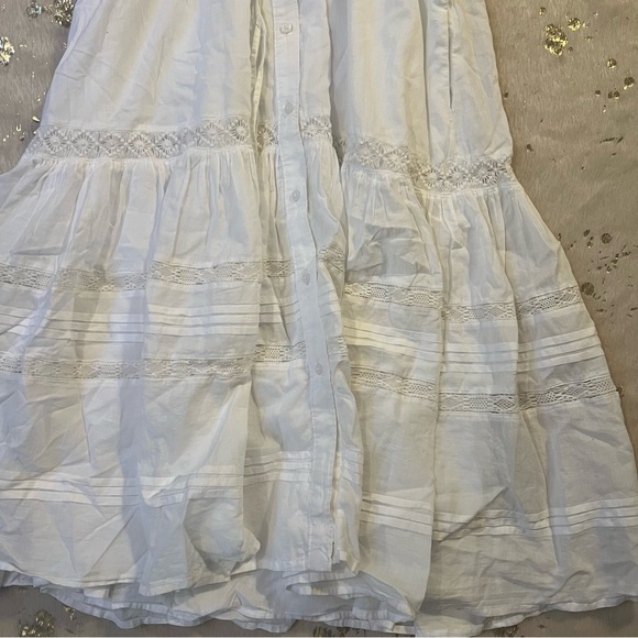 Lauren Ralph Lauren 6 White Lace Maxi Dress Button Down Cotton Long-Sleeve - Picture 9 of 13